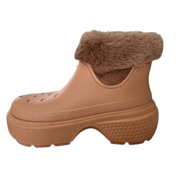 SOLD Crocs Stomp Faux Fur Fully Lined Rubber Ankle Boots Color CORK M- 7/W -9 - Picture 5 of 13